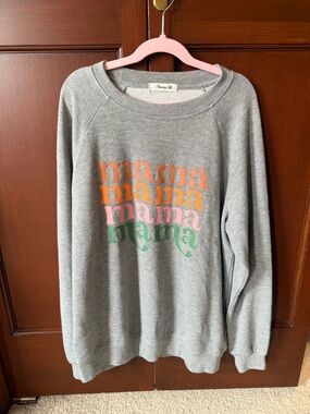 Sunnylife Gray Crewneck Sweatshirt with Orange Pink and Green 'mama' Print